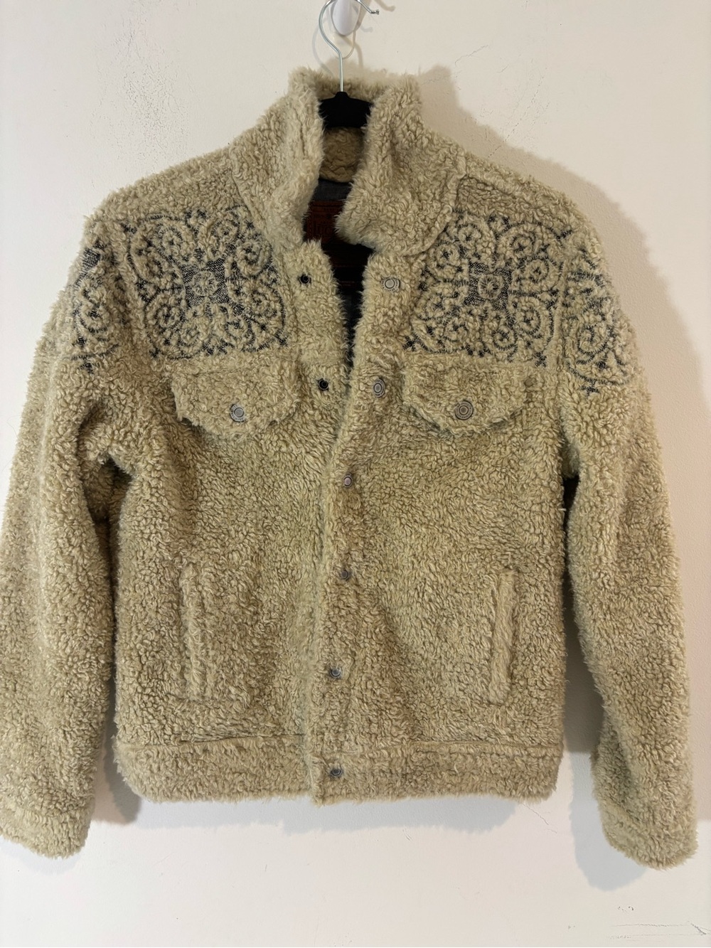 Lucky Brand Women Medium Sherpa Tomboy Trucker Jacket Casual Fall Preppy Beige